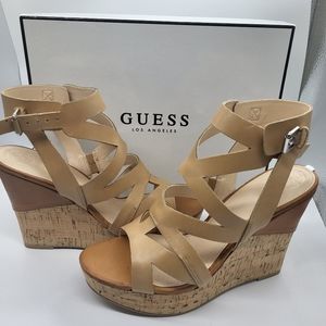 Guess Natural Leather Wedge Sandals